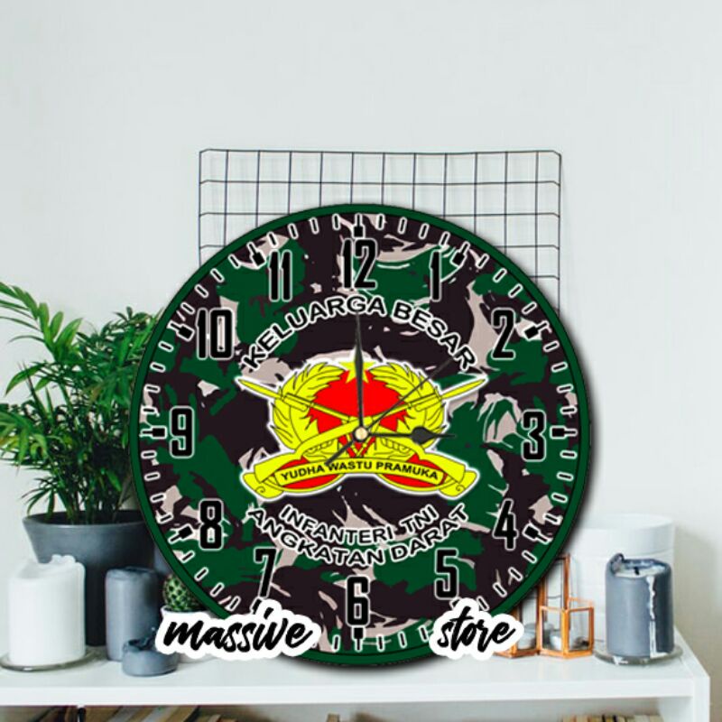 JAM DINDING INFANTERI TNI AD/HIASAN DINDING/LORENG/INDONESIA/MINIMALIS/AESTHETIC