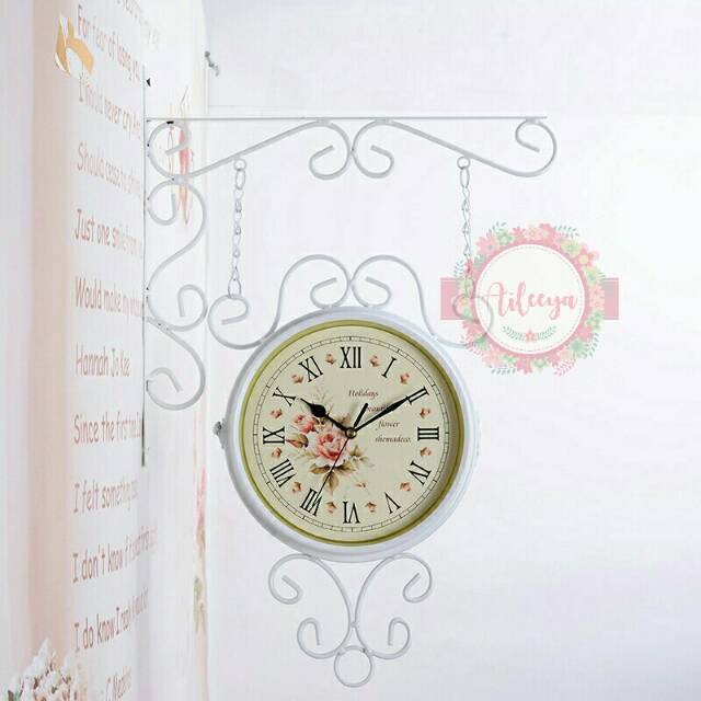 Jam gantung shabby vintage 2 sisi
