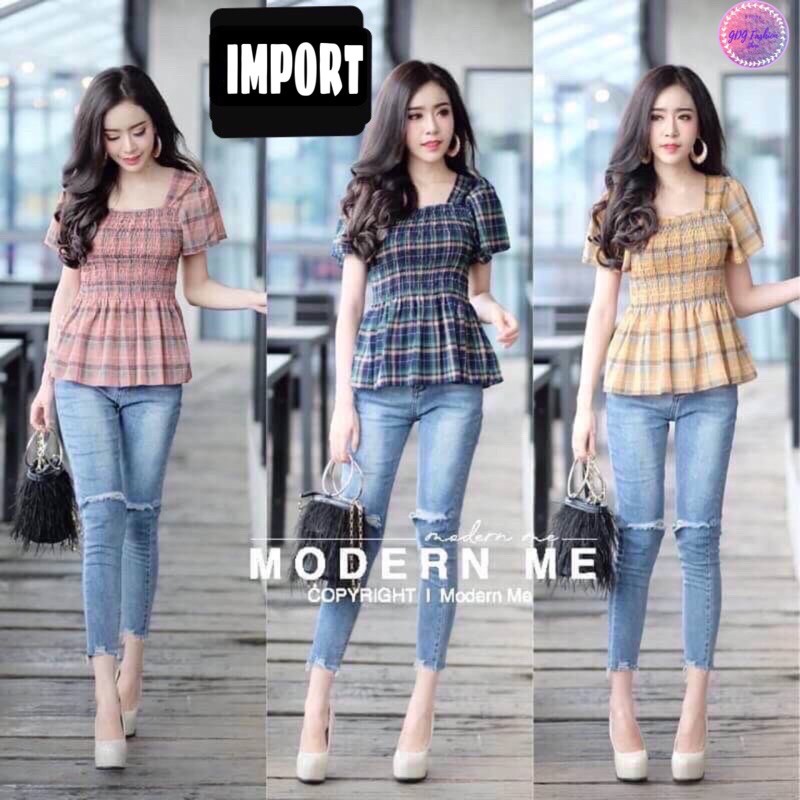 GDG Fashion Pakaian Perempuan Dewasa Atasan Blouse Kerut Dada Wanita Katun Import A8870
