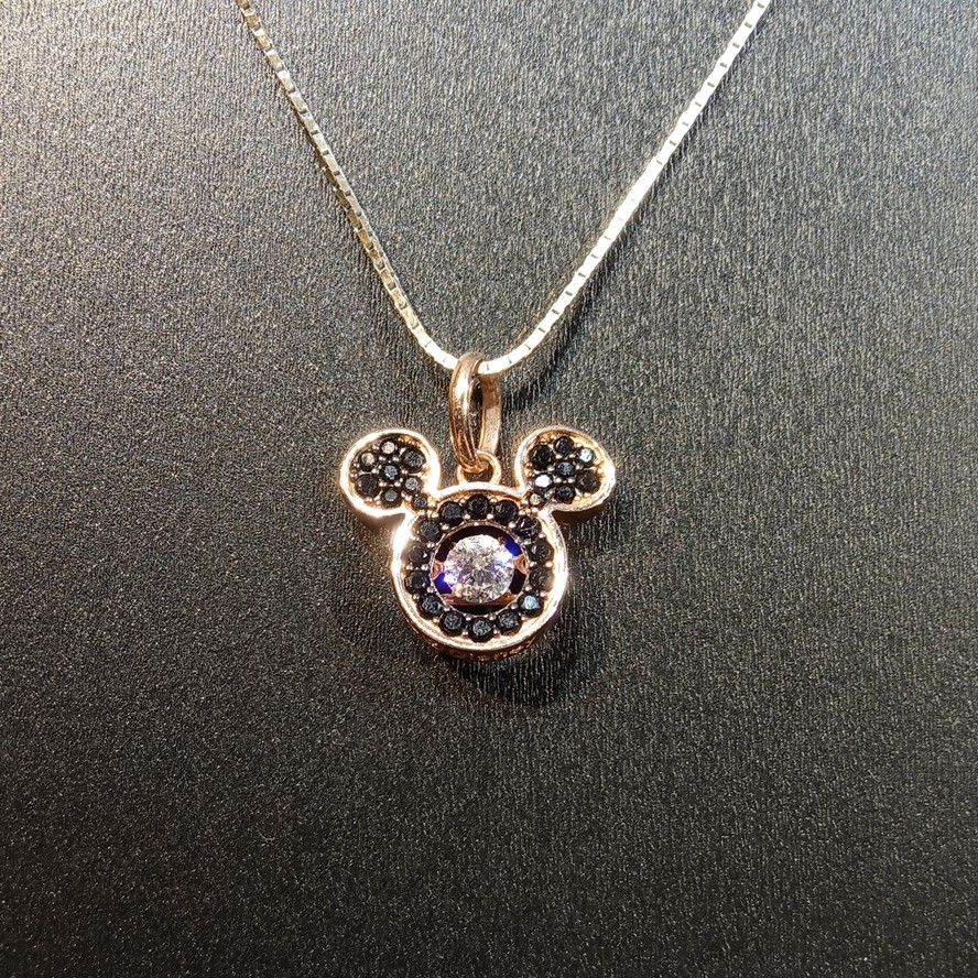 LunaEstella - Liontin Mickey Mata Hitam Dancing Stone kadar 75% (Liontin Emas Asli)