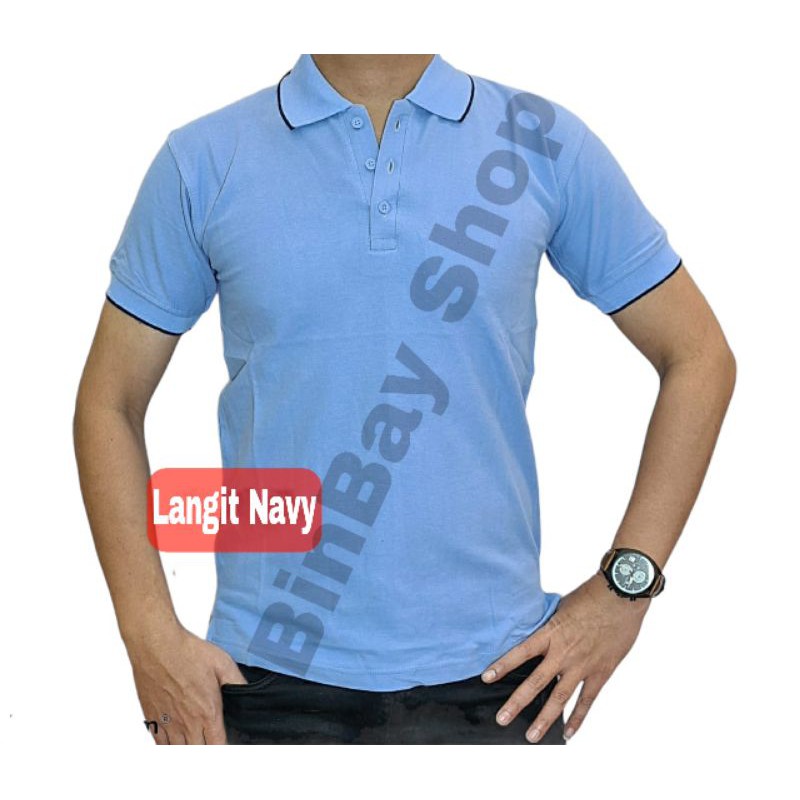 KAOS KERAH KATUN PIQUE BIRU LANGIT LIS NAVY