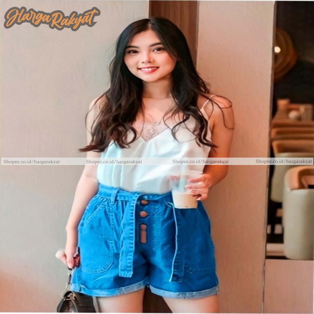 VITA HOTPANTS JEANS KANCING TALI PITA - Celana Hotpants Wanita