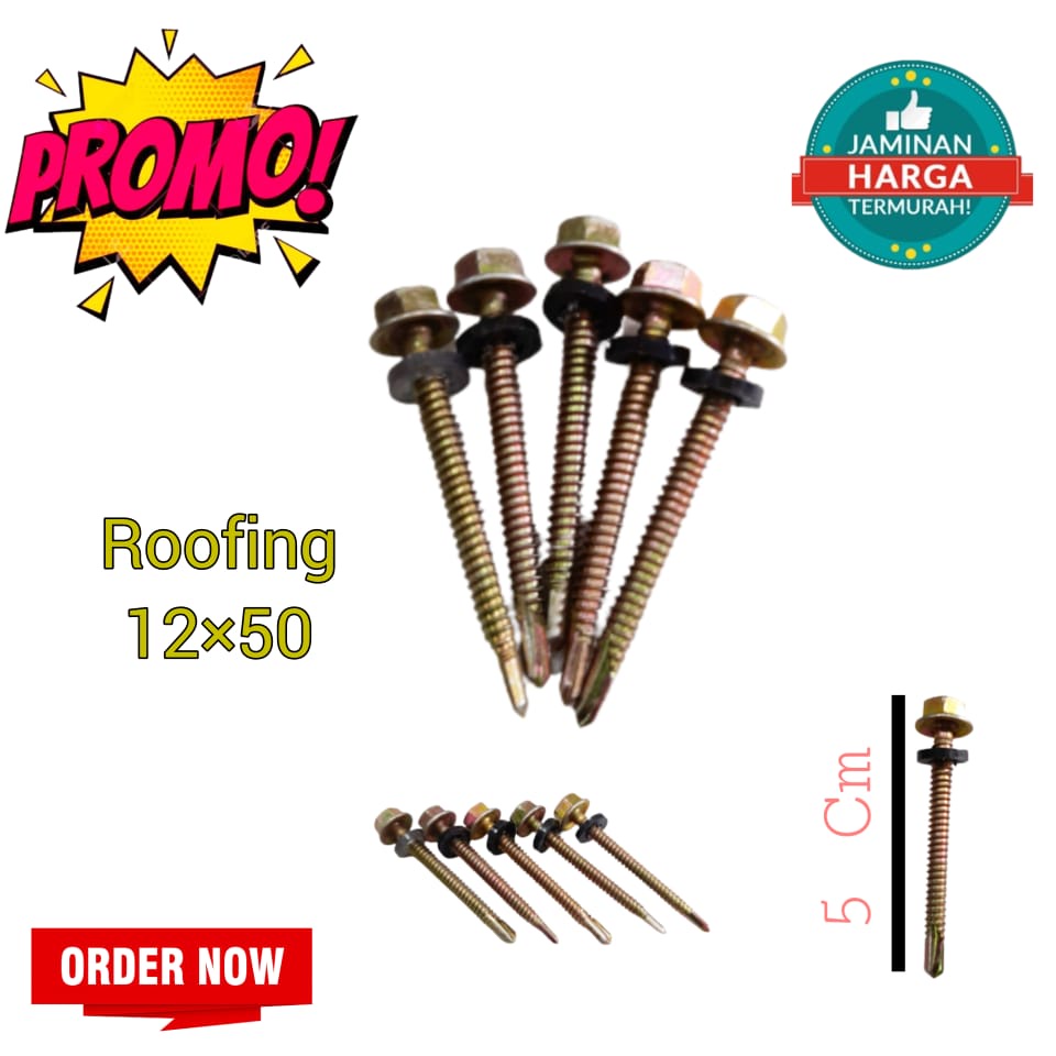 Baut Roofing 12 x 50 - Sekrup Skrup Baja Ringan / Ruping Baja Ringan Kuning - Harga PER BUAH