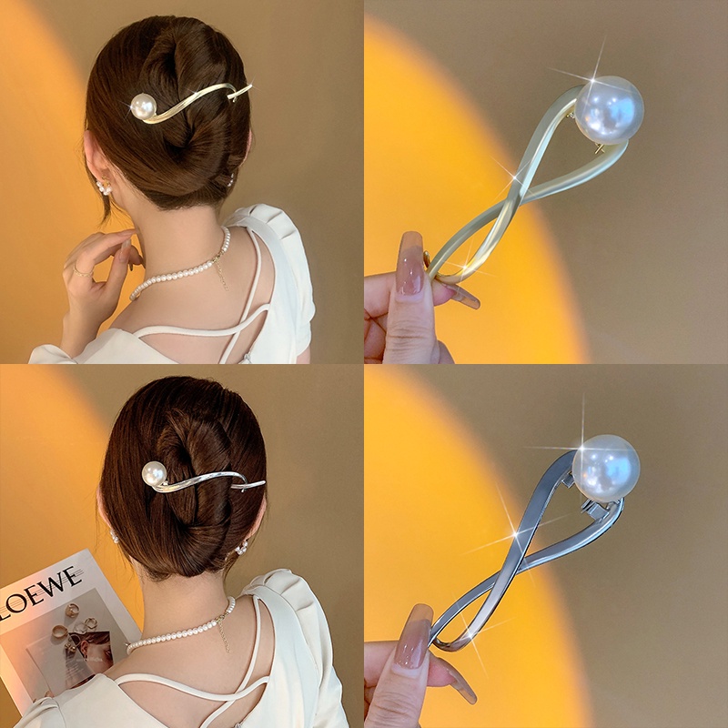 AY(CN) Jepit Rambut Bentuk Kupu-Kupu Aksen Mutiara Kristal Untuk Wanita
