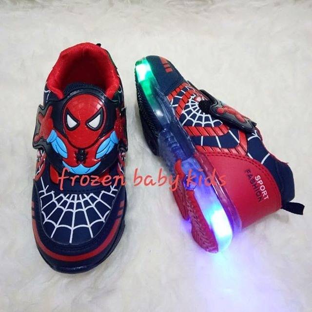 SEPATU LAMPU SPIDERMAN . SEPATU SPIDERMAN NAVY DENGAN LAMPU