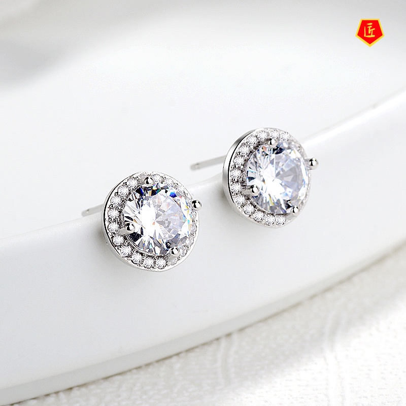 [Ready Stock]Classic Full Diamond Round Studs Women