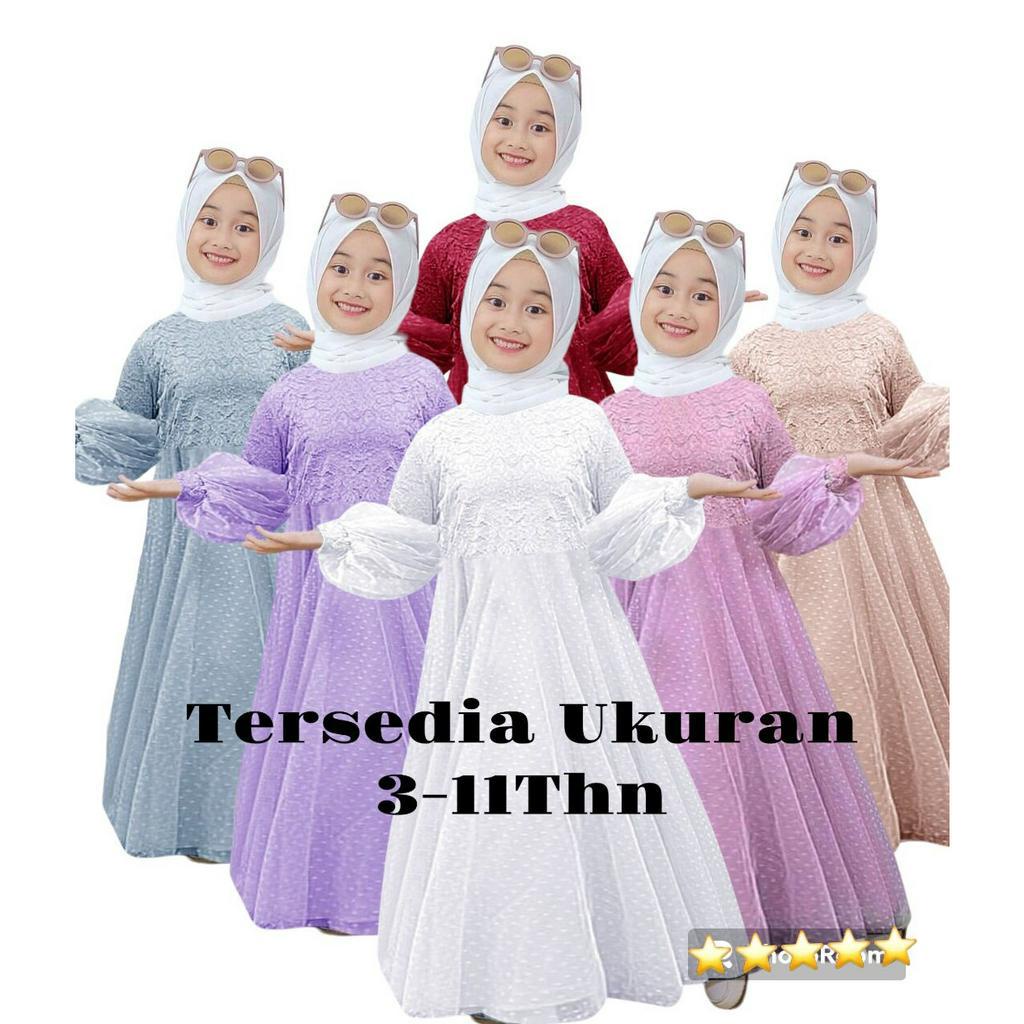 Gamis anak perempuan Salsa 3-11tahun / gamis anak / baju muslim anak perempuan / gamis anak warna pu