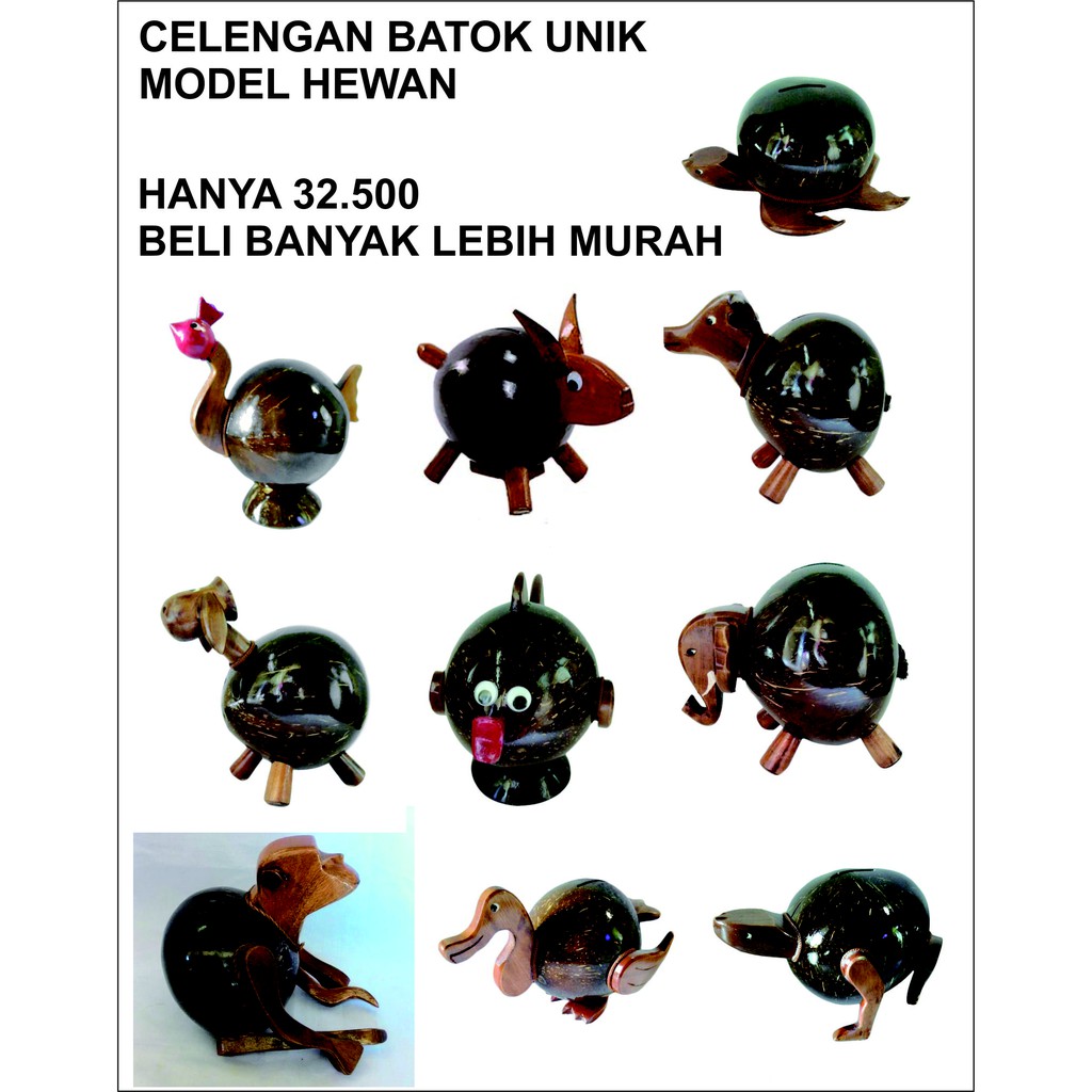 CELENGAN DAN TABUNGAN BATOK BENTUK HEWAN CANTIK 18x20x15 cm - DEKORASI PAJANGAN RUMAH