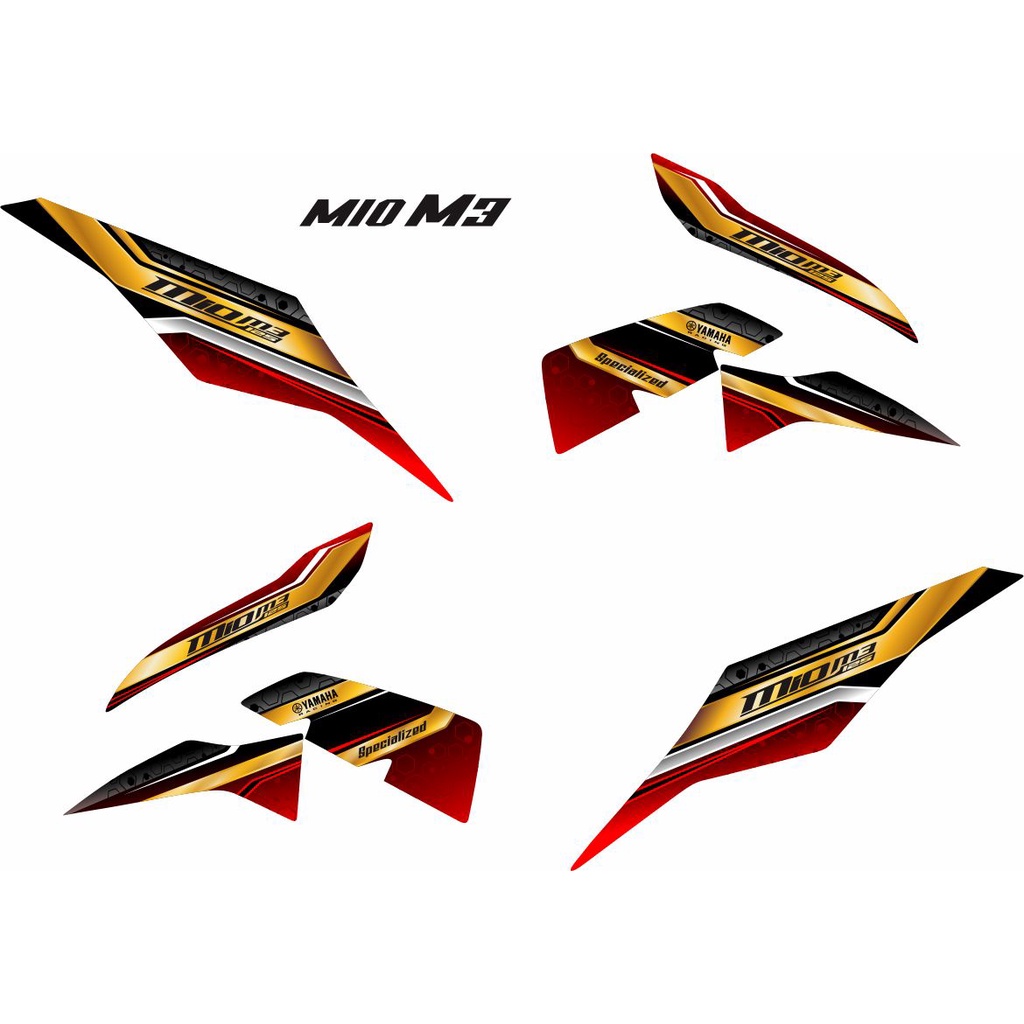 MOTIF VARIASI VARIASI MOTOR YAMAHA MIO M3 STRIPING/STIKER MERAH GOLD POLET ABU NEW STIKER
