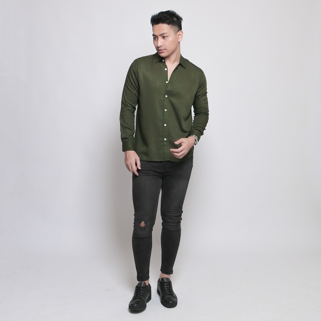 VENGOZ Kemeja Pria Slim Fit - Viscose Dark Green