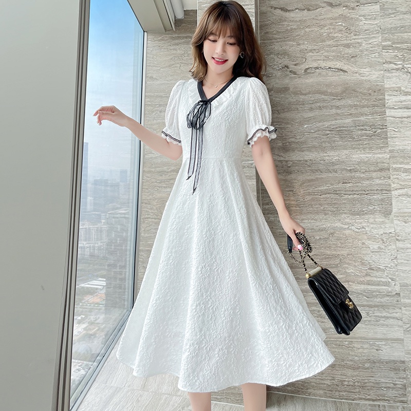 【Rozen】Korean White V-neck Midi Dress R088