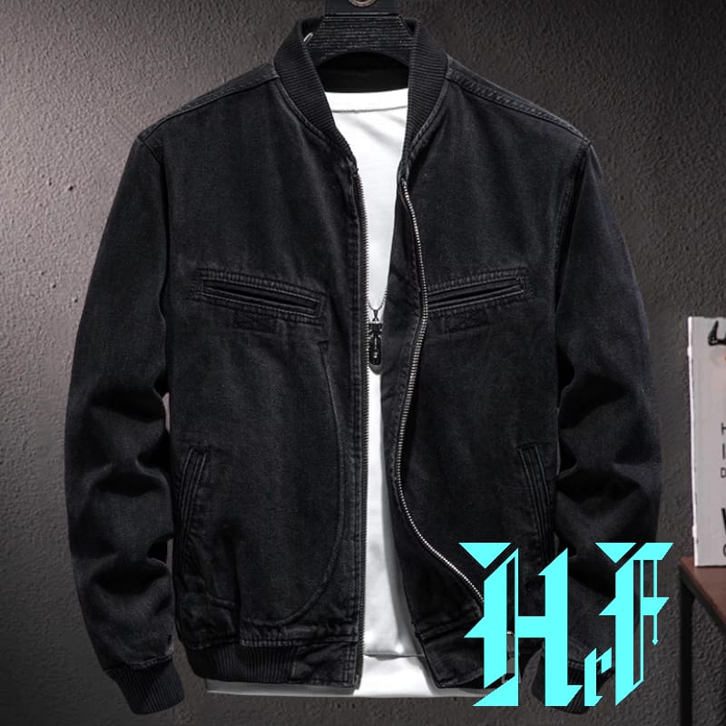 JAKET BOMBER POLOS / JAKET BOMBER JEANS HITAM POLOS / JAKET PRIA DAN WANITA
