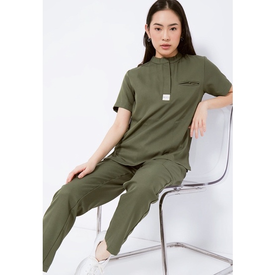 Baju Jaga OK Scrub Medis Dokter Mandarin Collar in DARK GREEN