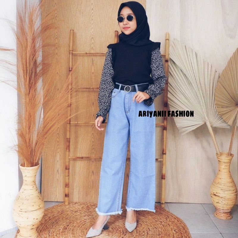 CELANA KULOT JEANS RAWIS WANITA CELANA JINS HIGH WAIST DENIM CEWEK CULLOTE Murah