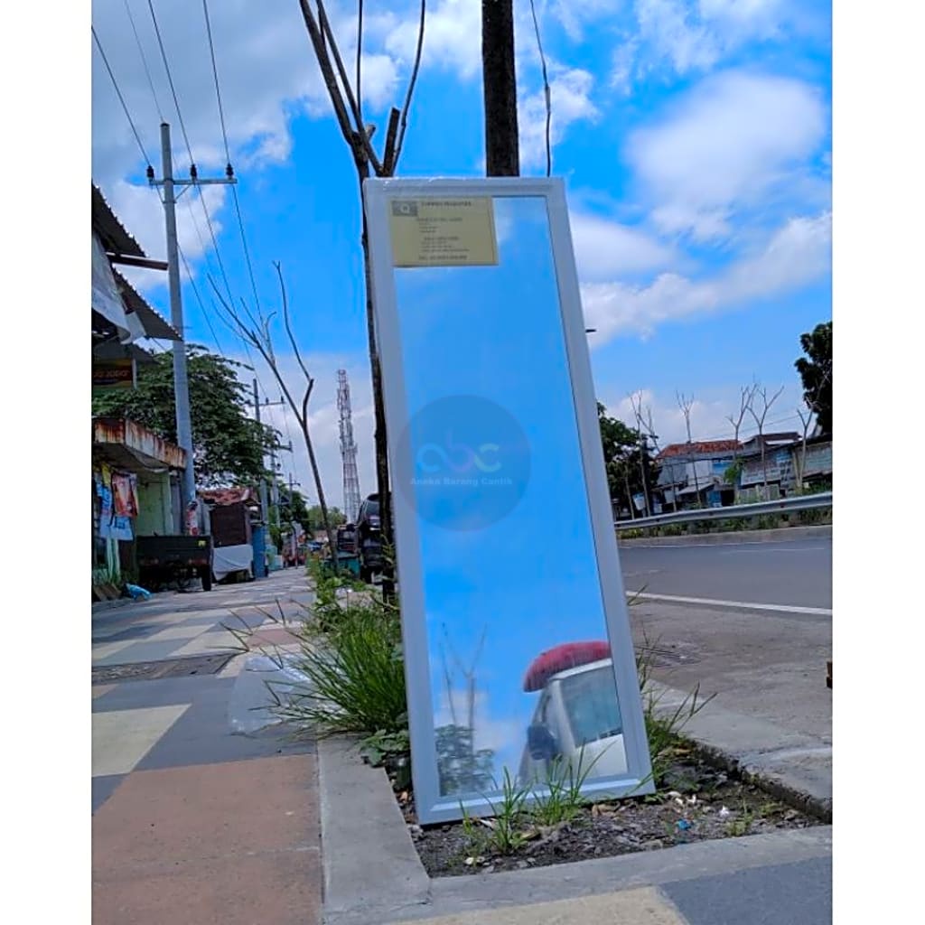 Cermin Dinding Uk 100 x 33 cm Cermin Kaca Gantung Bingkai Alumunium Fiber