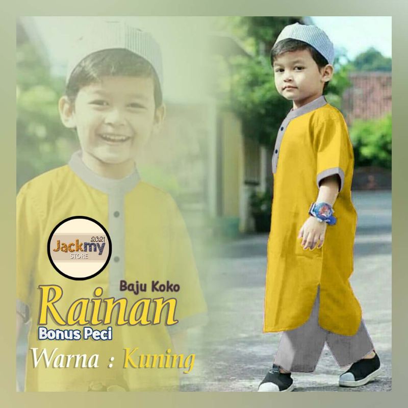 Baju koko anak Laki Laki   Baju muslim anak Laki Laki warna KUNING  umur 1 - 13 tahun