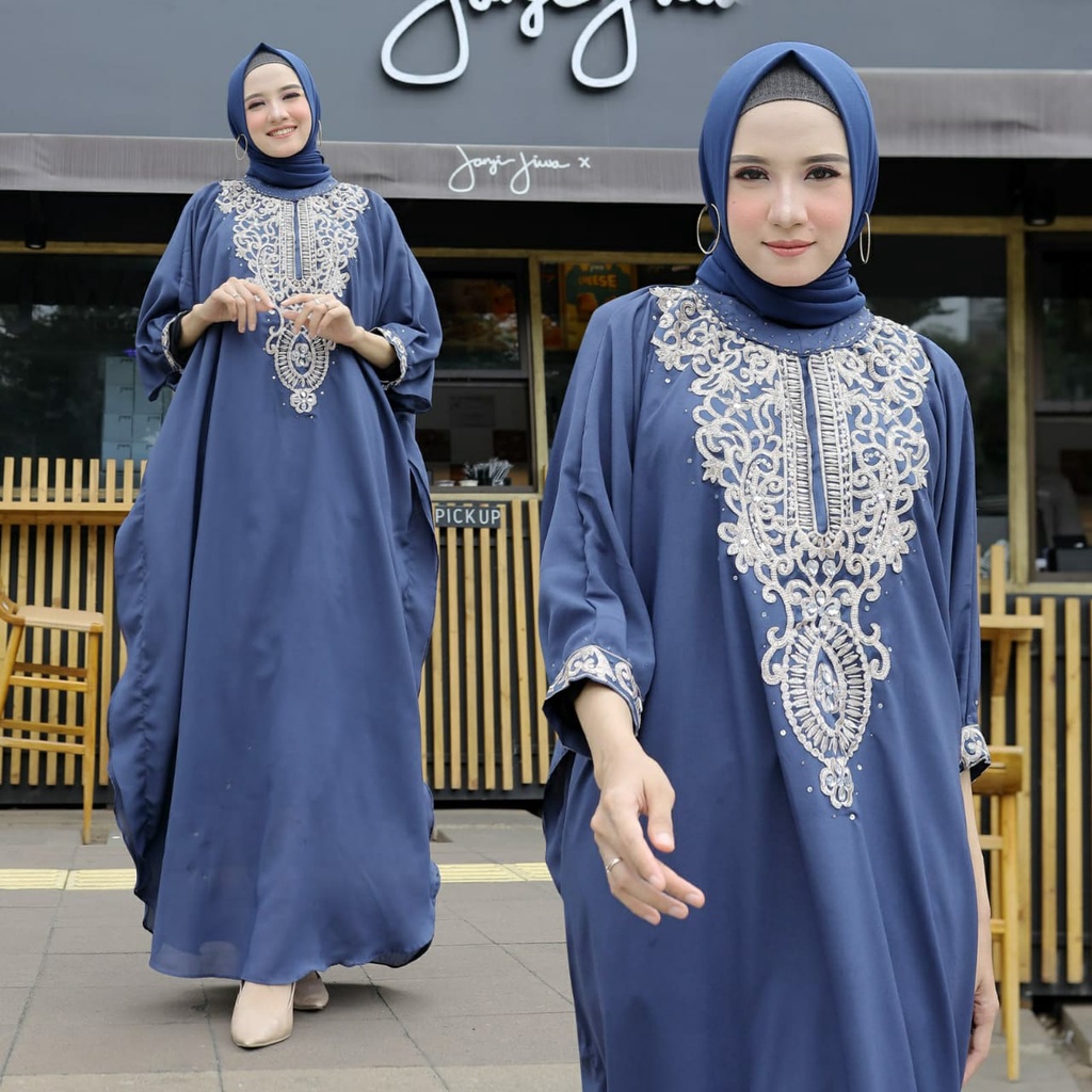 HOPYLOVY - Kaftan Wanita Bordir Mewah Kombinasi Payet bahan Ceruty Marina