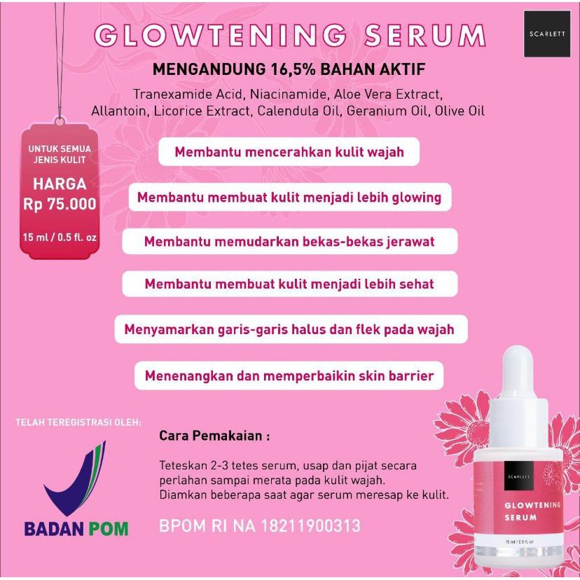 NEW SCARLETT Whitening Glowing / Glowtening Serum BPOM Original