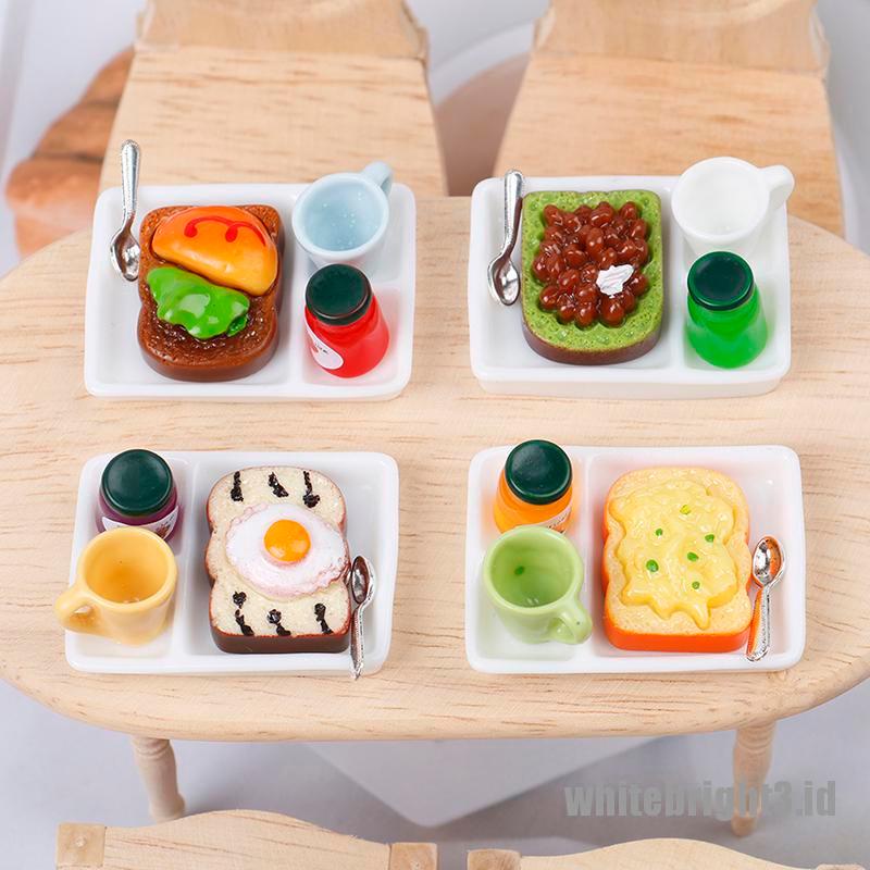 (white3) Mainan Miniatur Toast Selai / Roti / Piring / Cangkir / Sendok Untuk Dekorasi Dapur Rumah Boneka