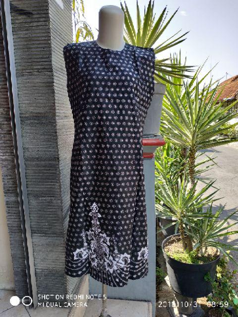Dress Bolero Mahkota Melia Abu Batik Modern Midi Dress Kerja Seragam Kantor Pesta Kondangan