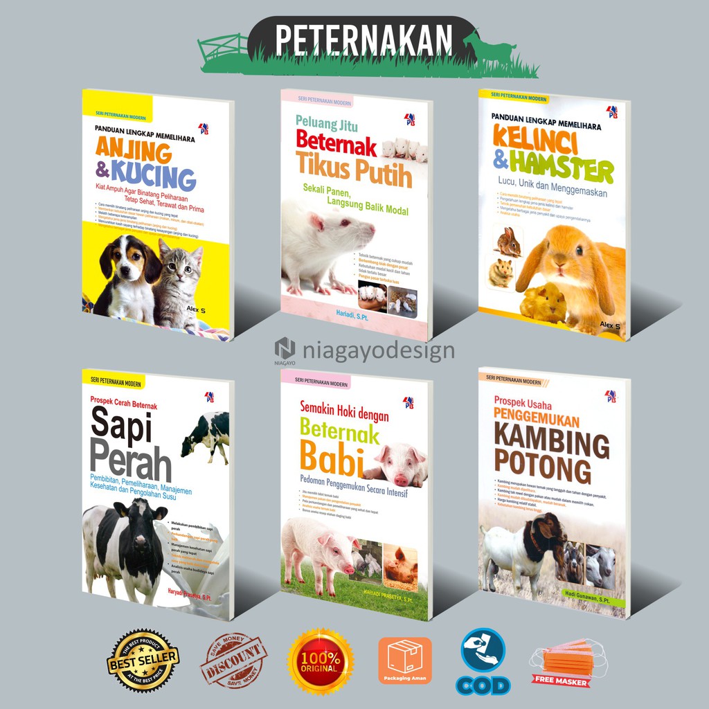 Buku Peternakan Memelihara Hewan Anjing Kucing Kelinci Hamster Tikus Putih Sapi Perah Kambing & Babi