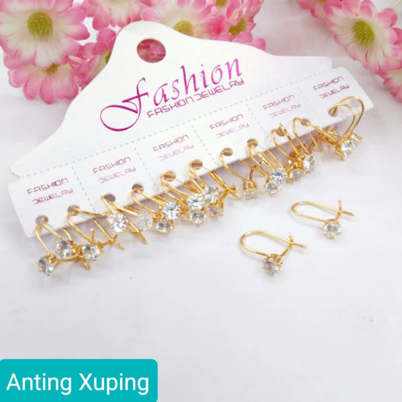 Anting lapis emas permata putih perhiasan xuping A02