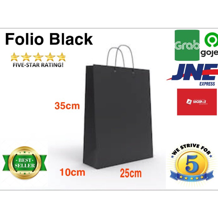 

(BLACK FOLIO) Paperbag 25x10x35 Folio Hitam Mewah Tas Kertas Goodiebag