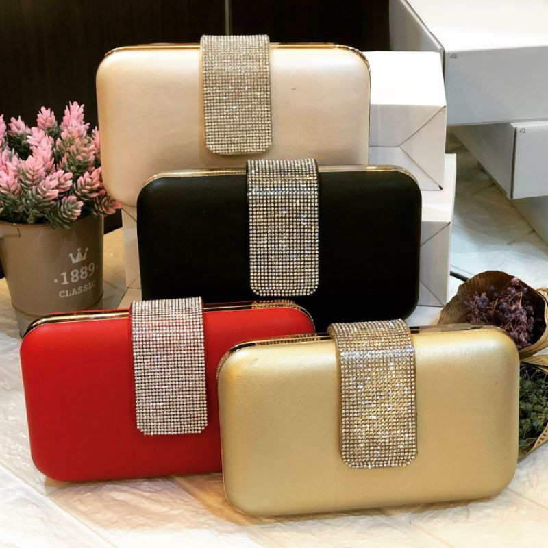 Tas Pesta HARPER Embellished Crystal Box Clutch