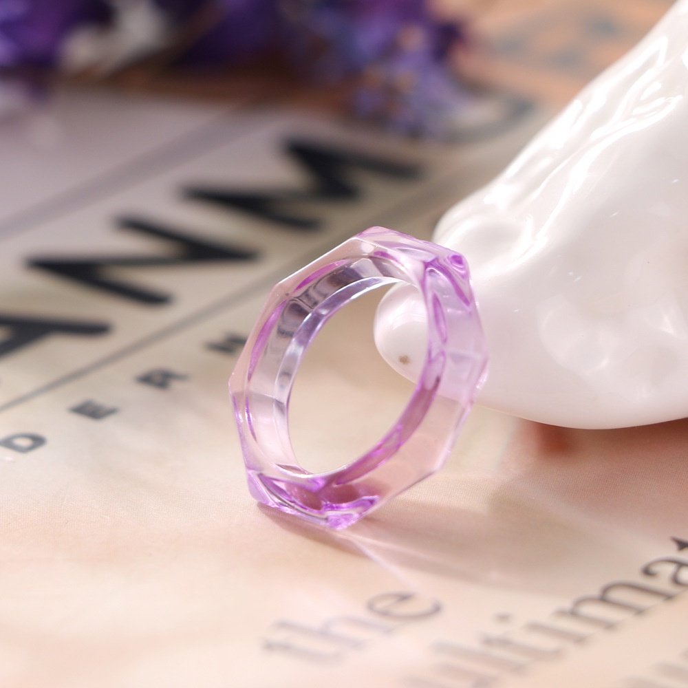 Cincin Resin Transparan Bentuk Poligon Warna Permen Untuk Wanita