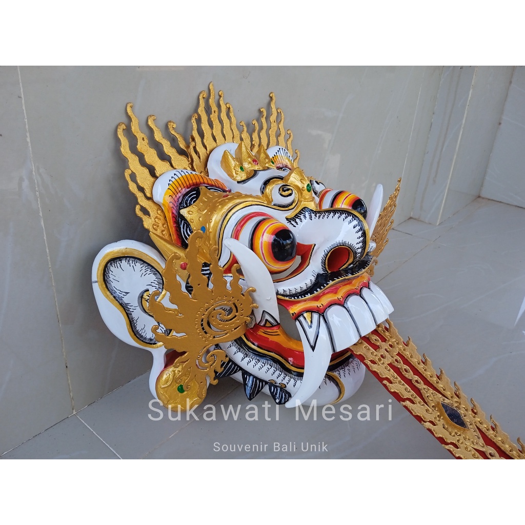 Topeng Tapel Rangda Warna Putih Lengkap Dengan Aksesoris Lidah Souvenir Bali Unik