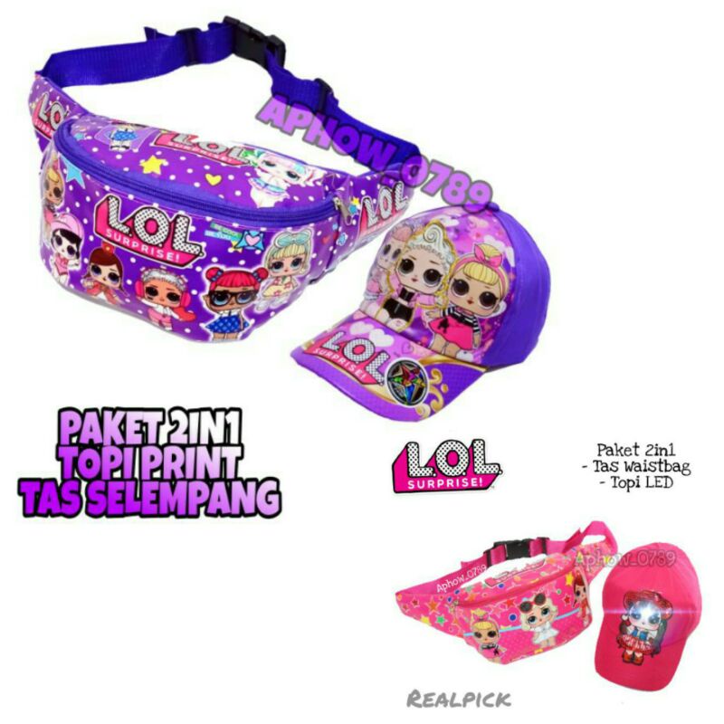 BISA COD BAYAR DI TEMPAT PAKET 2IN1 LOL TAS SELEMPANG ANAK PEREMPUAN DAN TOPI ANAK PEREMPUAN WAISTBAG ANAK PEREMPUAN