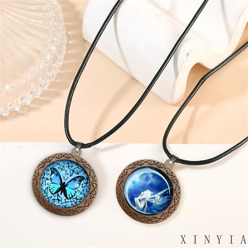 Set Kalung Bahan Kulit Dengan Liontin Angel Butterfly Tree of Life Untuk Anak