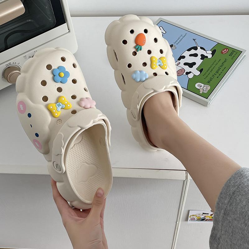 [littlecrab] Sandal Fuji Baim Croc Awan Gelembung Warna Pastel Lembut Berkualitas Free Jibbitz Pita Bunga Wortel Sendal Lubang Full Cover Anti Slip EVA Anti Air Cute Sandals Buaya Korean Style