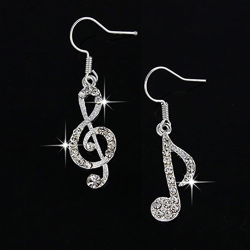 Hu Hu Hu Hu Hu Alat Bantu Pasang Kacamata♡ Anting Kait Desain Not Musik Warna Silver Gaya Elegan Untuk Wanita