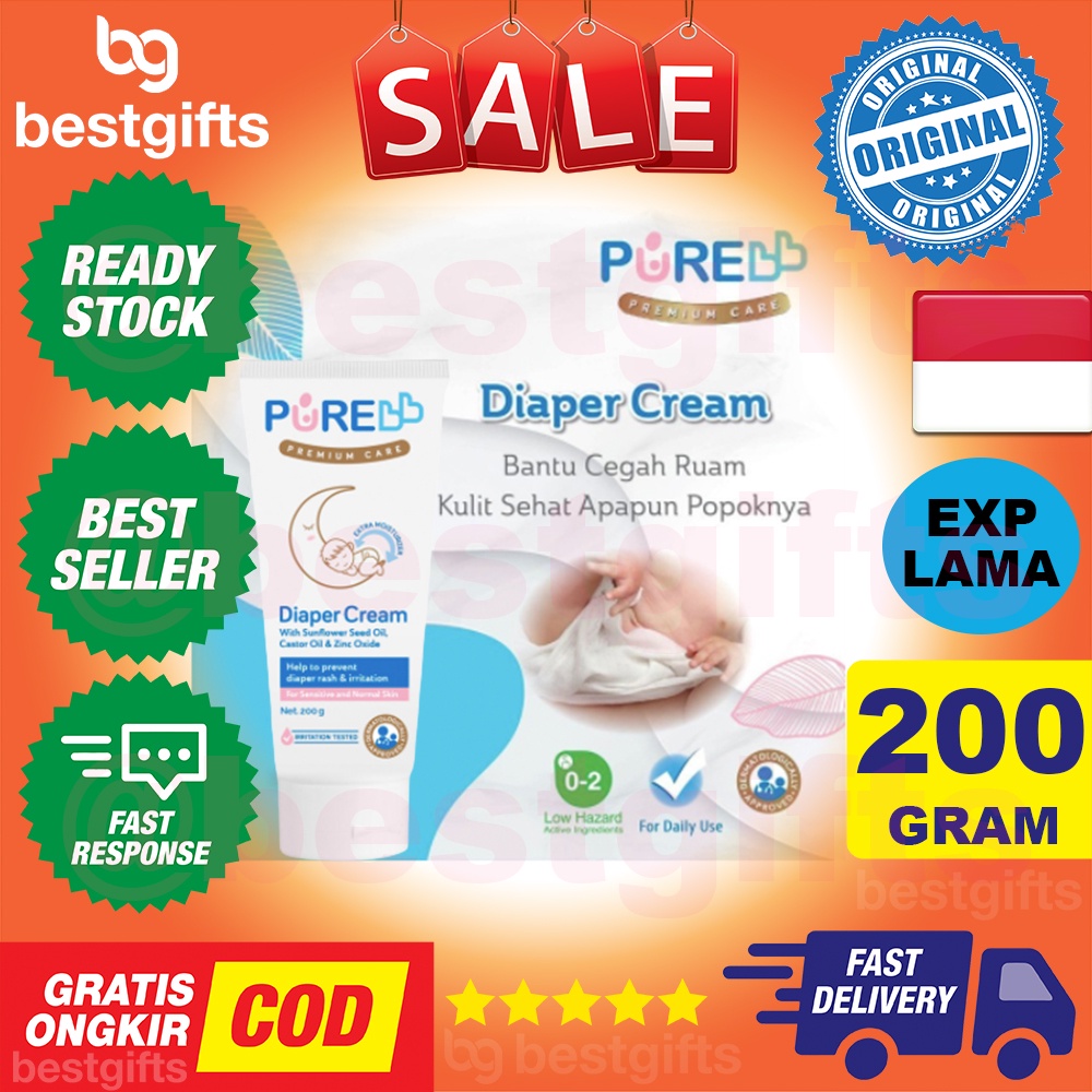 PURE BABY KIDS PUREBABY PUREKIDS DIAPER DIAPERS CREAM KRIM RUAM POPOK NAPPY KULIT SENSITIF BAYI ANAK 200 GRAM