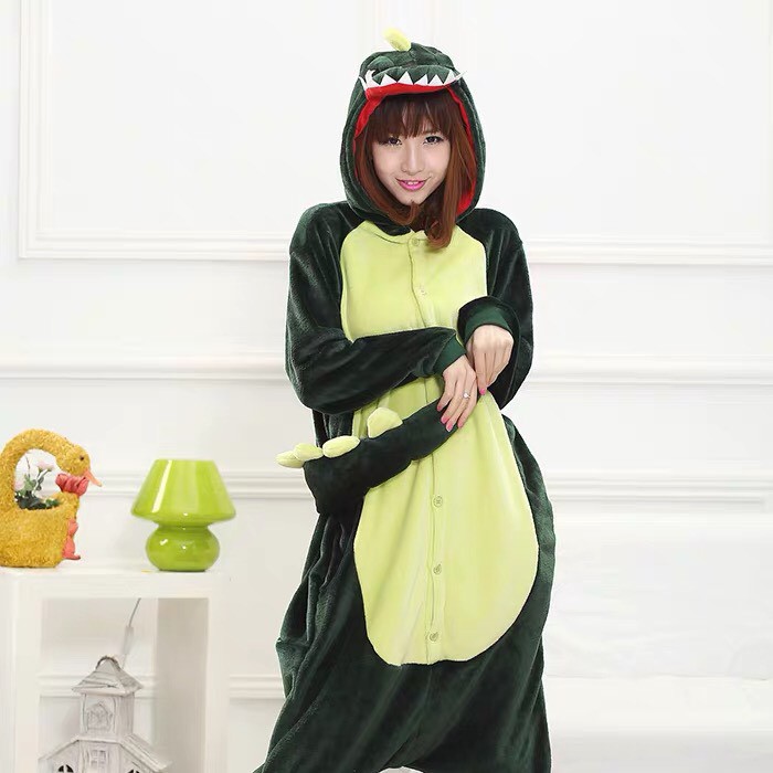 BAJU ONESIE DINOSAURUS DINO HIJAU KOSTUM COSPLAY PIYAMA