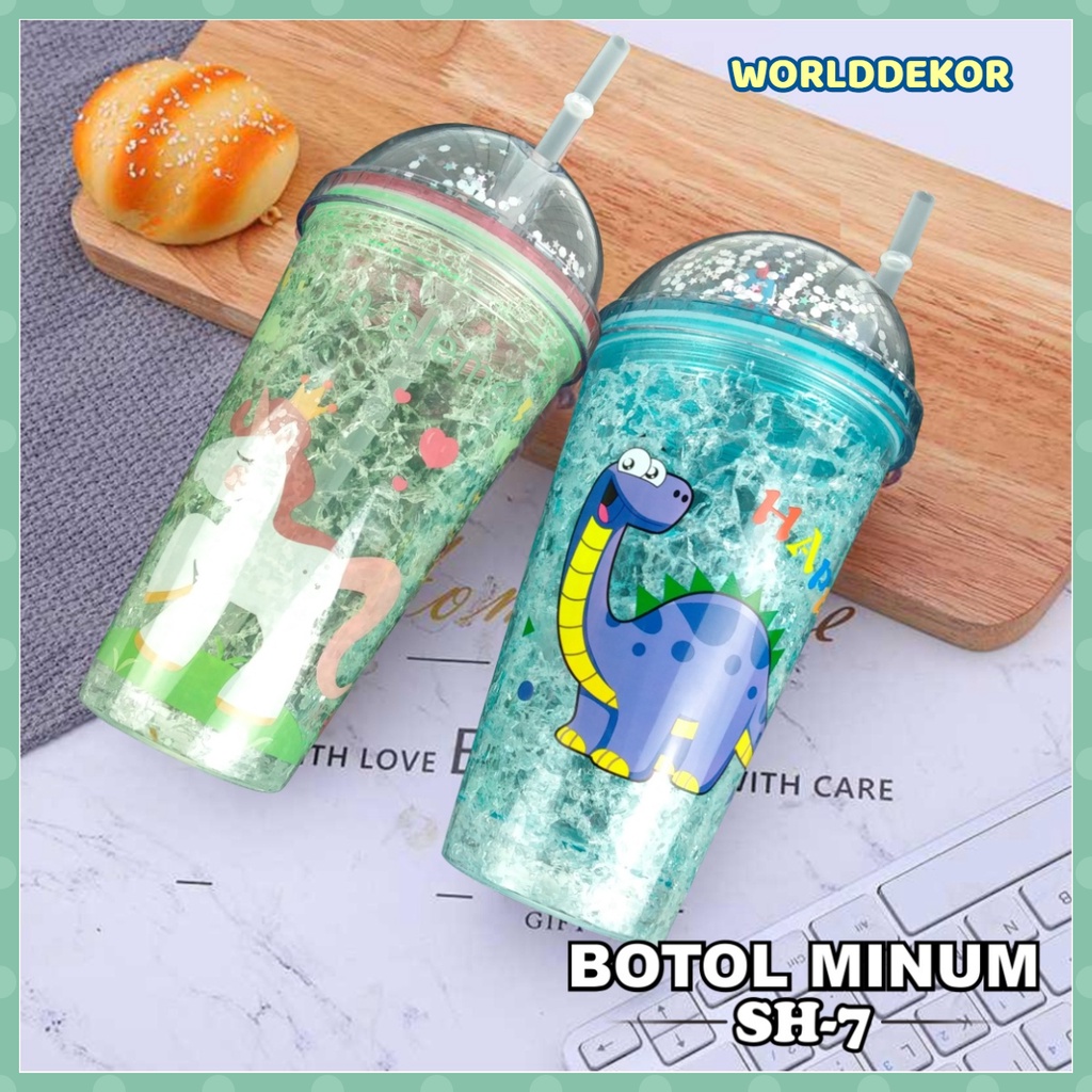 Tumbler Gel Glitter Sedotan Karakter Large Water Bottle WD