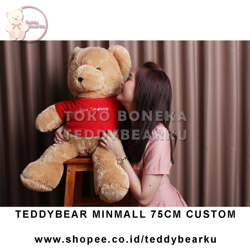 Teddy Bear Caramel Baju Merah + Tulisan Custom Boneka Beruang Mini Mall 75CM XL