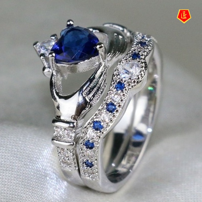 [Ready Stock]Luxury Creative Sapphire Double Layer Ring Set