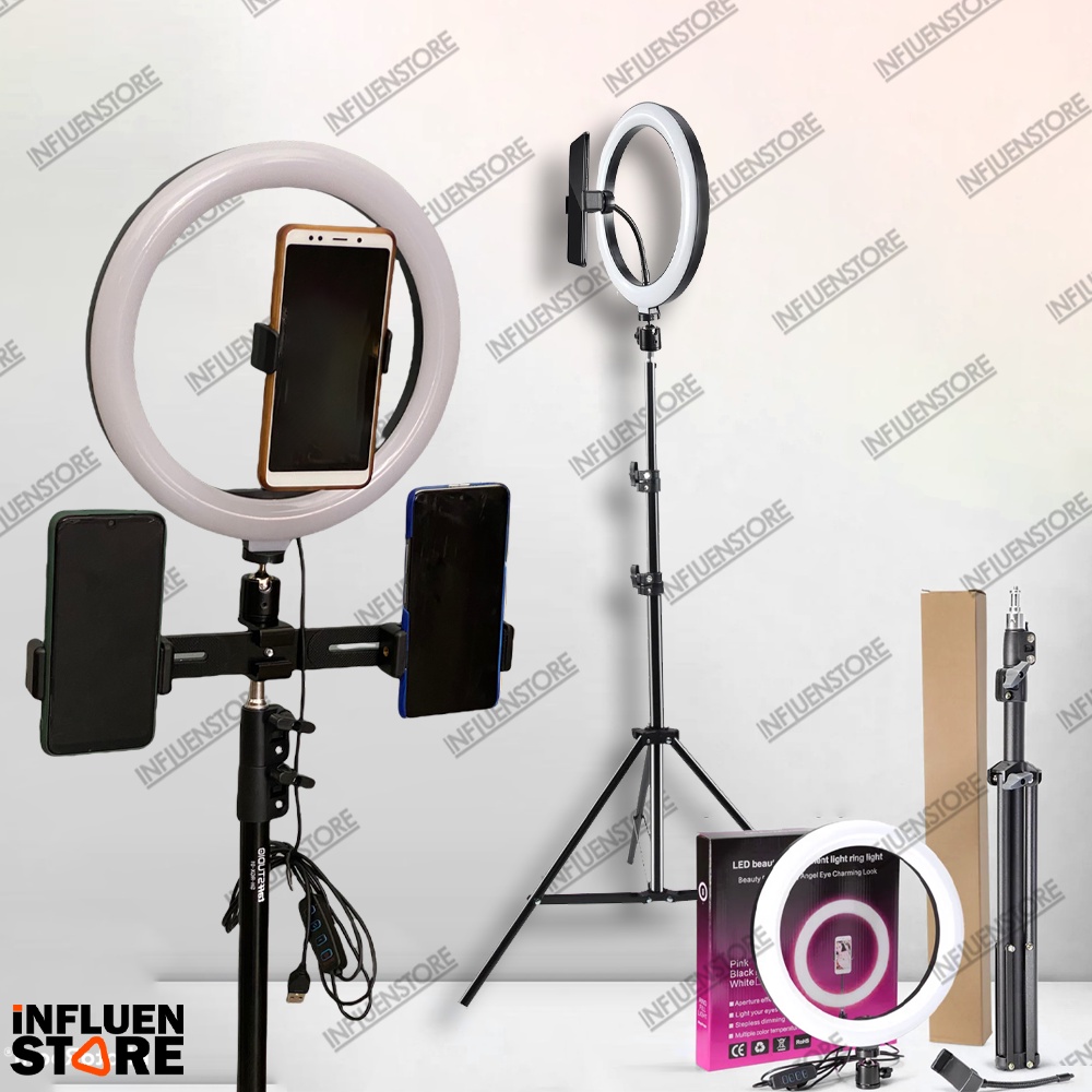 1 SET PAKET RING LIGHT 26CM + STAND BESAR RINGLIGHT 26 CM LAMPU SELFIE HP SMARTPHONE LIVE VLOGING Di