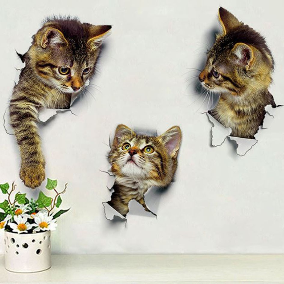 stiker tembok kucing 3d decorative wall stickers (3G2) aar007