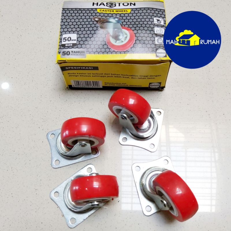 @1SET 4pcs - RODA CASTER TROLI Etalase Nylon Merah PVC PU 2&quot; 2 inch 50mm HIDUP - HASSTON PROHEX