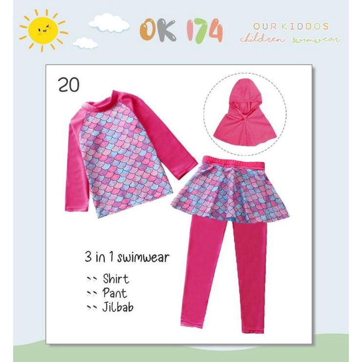 Baju Renang Anak Hijab OK174 TEEN Girl Swimsuit Perempuan Cewek ABG Remaja Tanggung Muslim SD SMP 8 9 10 11 12 13 Tahun