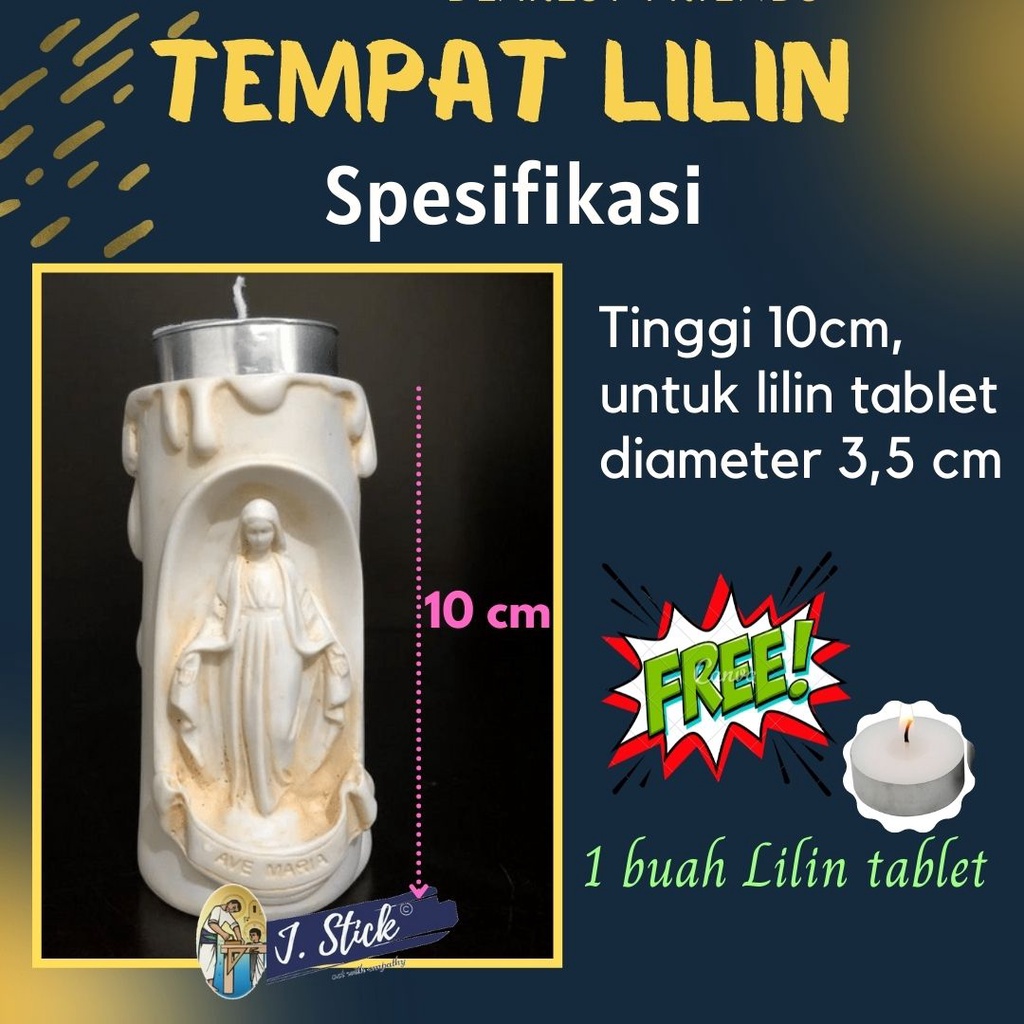 Tempat Lilin Tabung;  design Yesus / Maria / Keluarga Kudus (1pc)