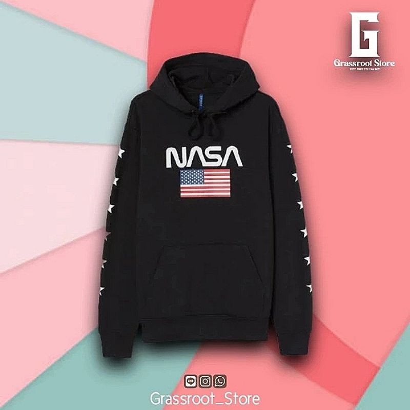 Hoodie H&M Nasa Astronout USA Flag Black Original