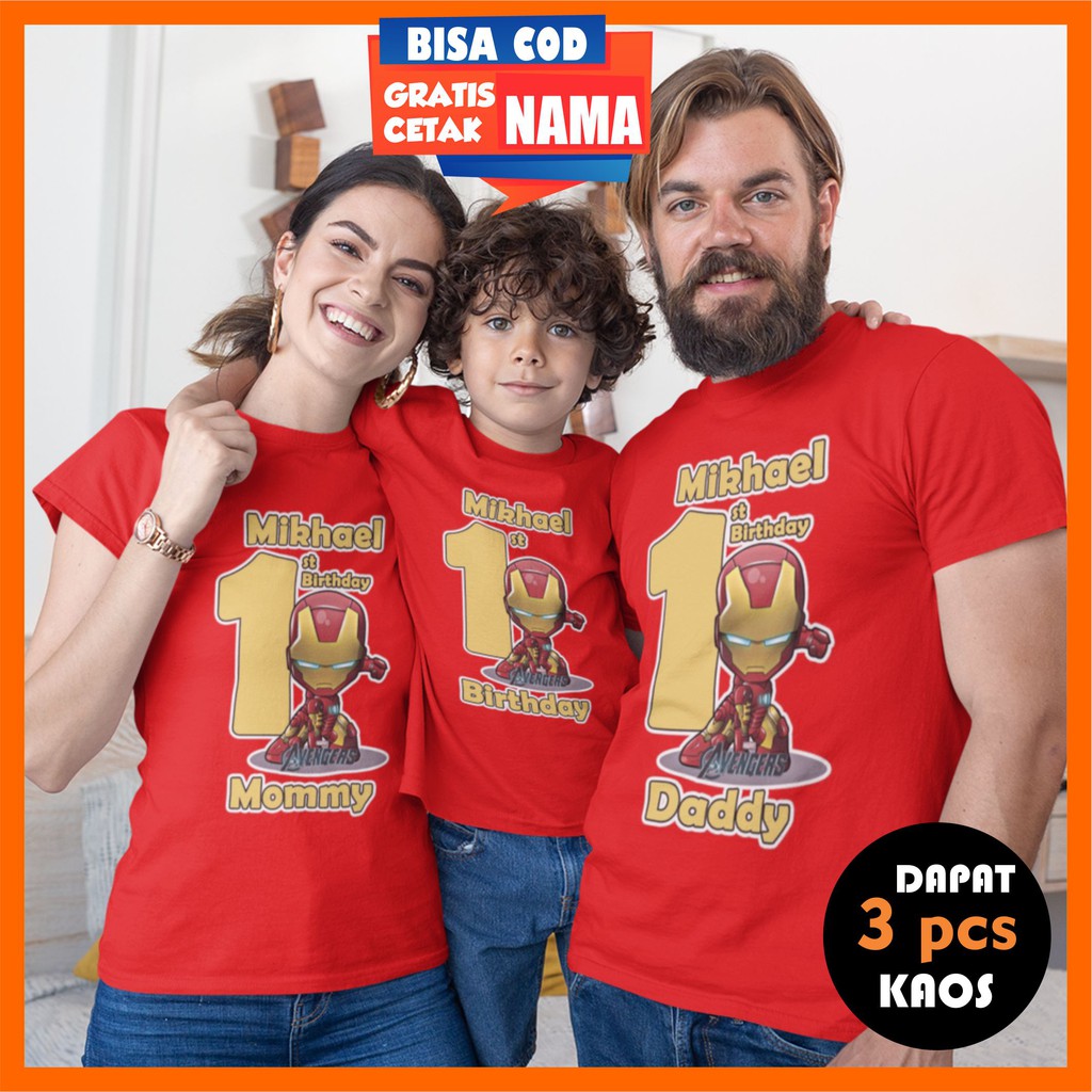 Baju Kaos Ulang Tahun Ultah Anak Iron Man Kaos Warna Couple Keluarga Family Gratis Cetak Custom Nama