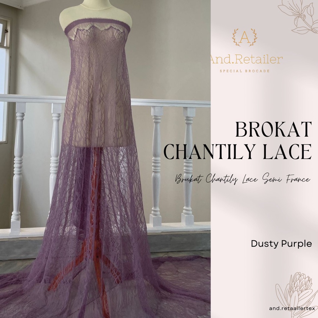 Bahan Kebaya Semi France Panel per 2,5m Lace Chantily Shantily Motif New Series Warna Dusty Purple