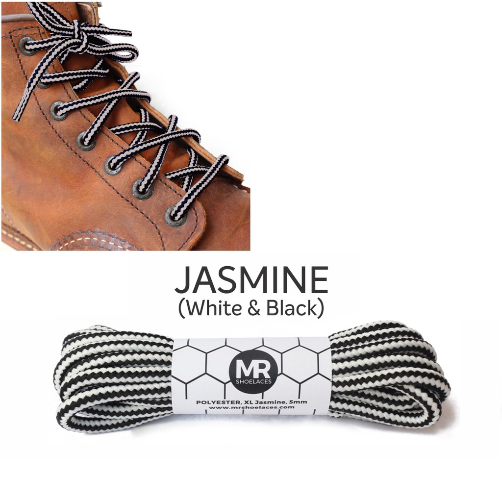 MR Shoelaces CR17 Jasmine (Hitam Putih) Tali Sepatu Bulat Corak / Motif 5-6mm 80cm 90cm 100cm 120cm 150cm 200cm - Premium Shoelace