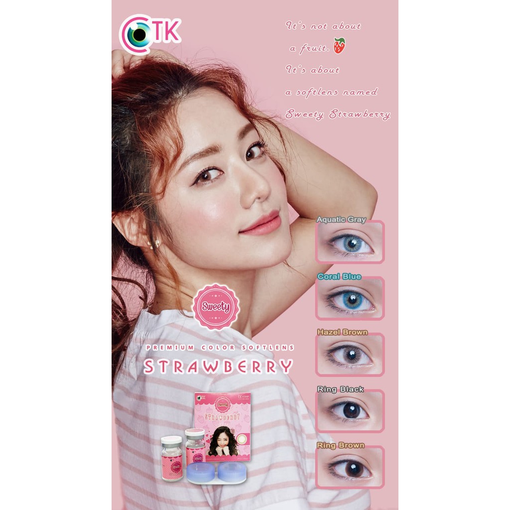 ORIGINAL SOFTLENS DIAMETER  14.5 STRAWBERRY LENSA WARNA  SOFTLENS MINUS KOREA SWEETY STRAWBERRY PART 1 MINUS SOFTLENS WARNA ORIGINAL