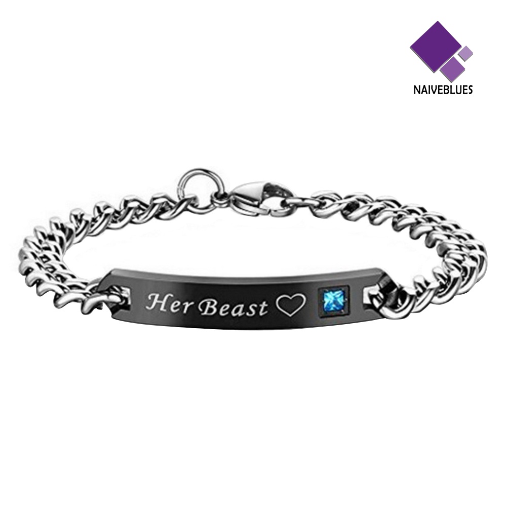 Gelang Bahan Titanium Steel Desain His Queen Her Beast King Untuk Pasangan